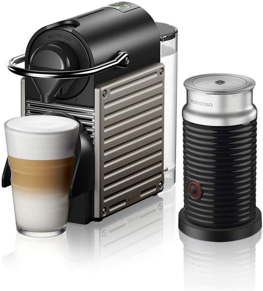 Nespresso Pixie Coffee Machine with Aeroccino Milk Frother Bundle Titan