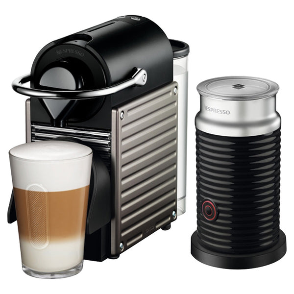 Nespresso Pixie Coffee Machine with Aeroccino Milk Frother Bundle Titan